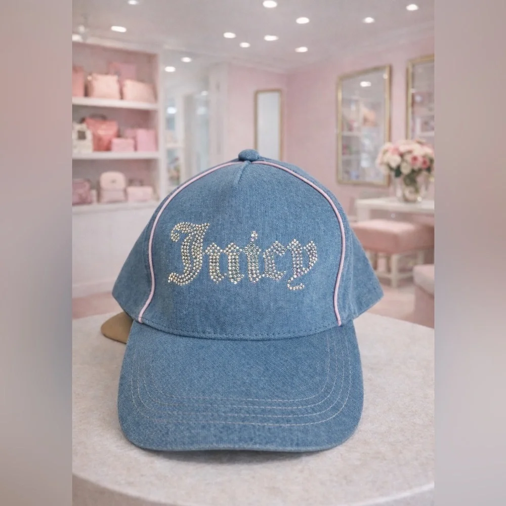 ☀️NWT- Juicy couture Rhinestone embroidered-blue jean Hat.